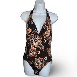 Speedo Halter Swimsuit Women's Floral One Piece Brown Size 14